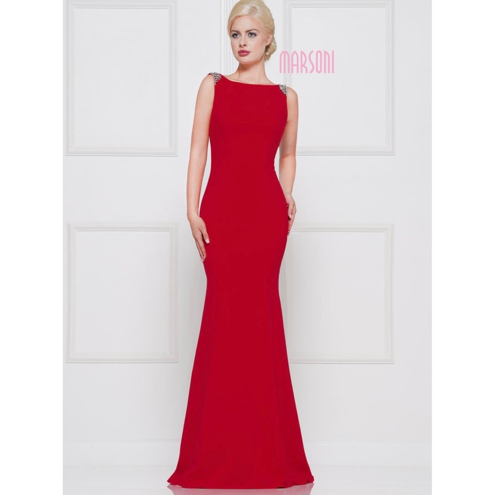 Marsoni by Colors Red Rhinestone Mermaid Evening Gown Dress M140‎ Size 0 NWT